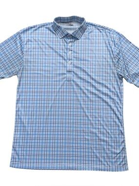 Collars & Co Dress Collar Polo Shirt Mens XL Short Sleeve Performance Plaid Blue